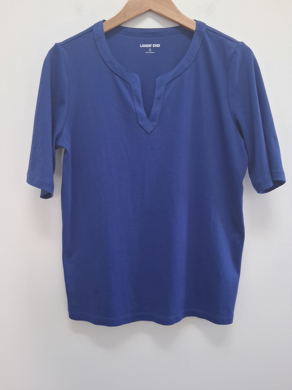 Lands' End Women's Cobalt Blue Half Sleeve Split Neck Shirt Medium Minimalist